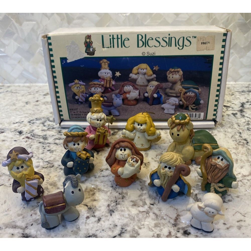 Little Blessings 10 Pc. Nativity Set Resin Jesus Mary Joseph Christmas READ MORE